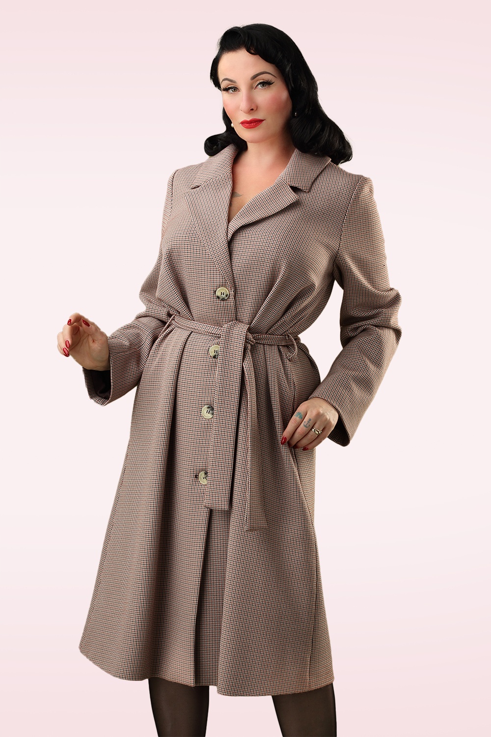 Banned Retro - Parka Please Coat in Multicheck Houndstooth