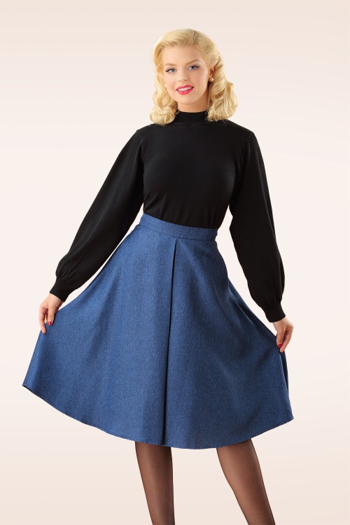 Banned Retro - Donna flare rok in staalblauw