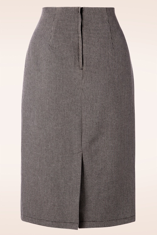 Banned Retro - Moyra pencilrok met gestrikte voorkant in grijs en zwart pied-de-poule 2