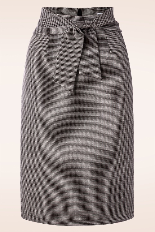 Banned Retro - Moyra pencilrok met gestrikte voorkant in grijs en zwart pied-de-poule