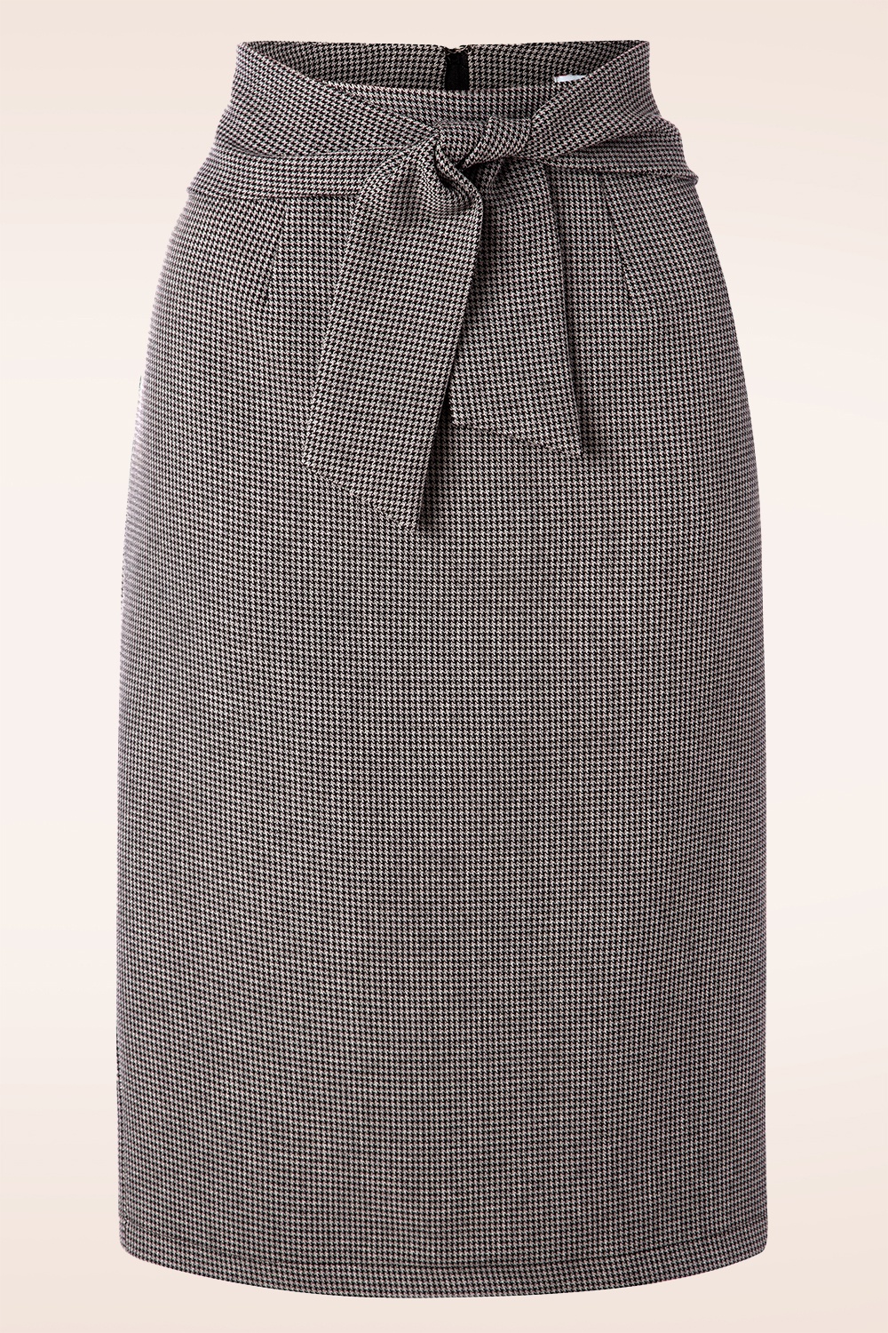 Banned Retro - Moyra pencilrok met gestrikte voorkant in grijs en zwart pied-de-poule