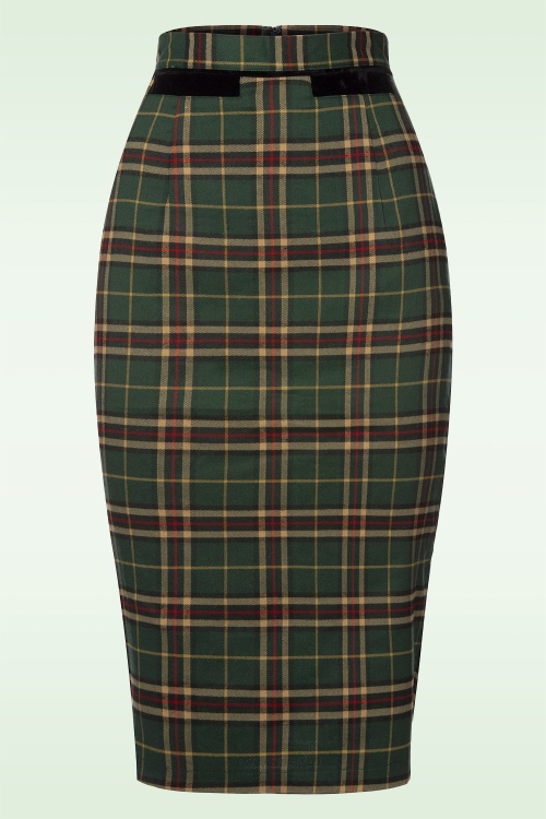 Banned Retro - Bliss Tartan pencilrok in groen 2