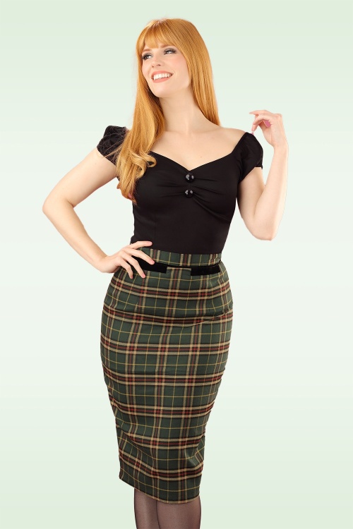 Banned Retro - Bliss Tartan pencilrok in groen
