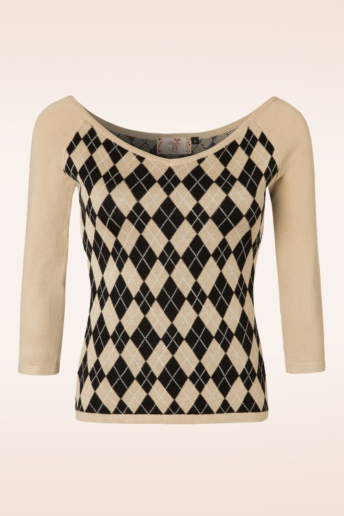 Banned Retro - Great Hights geruite top in crème