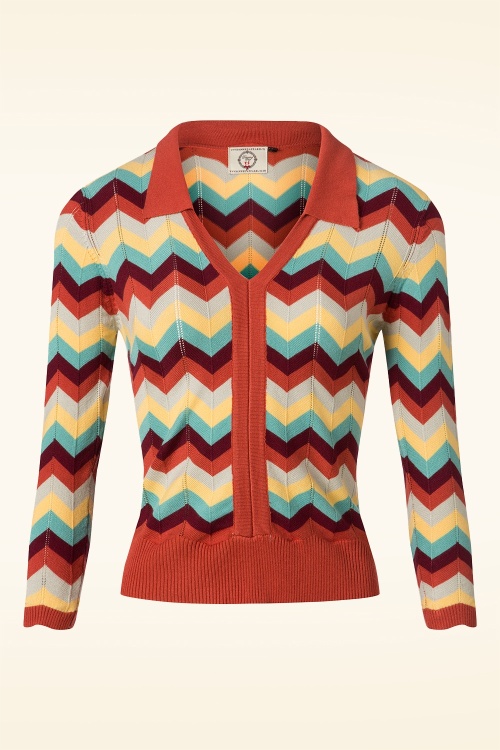 Banned Retro - Zoe top met zigzagkraag in aarde en aqua 2