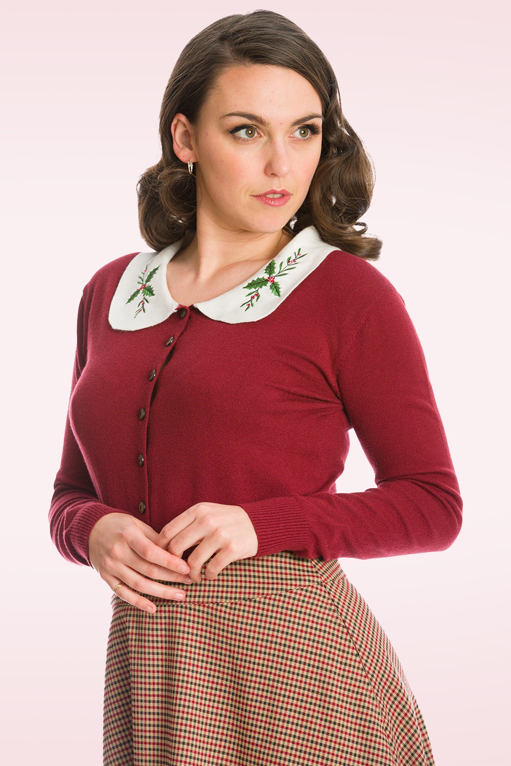 Banned Retro - Happy Holly Cardigan in bordeaux