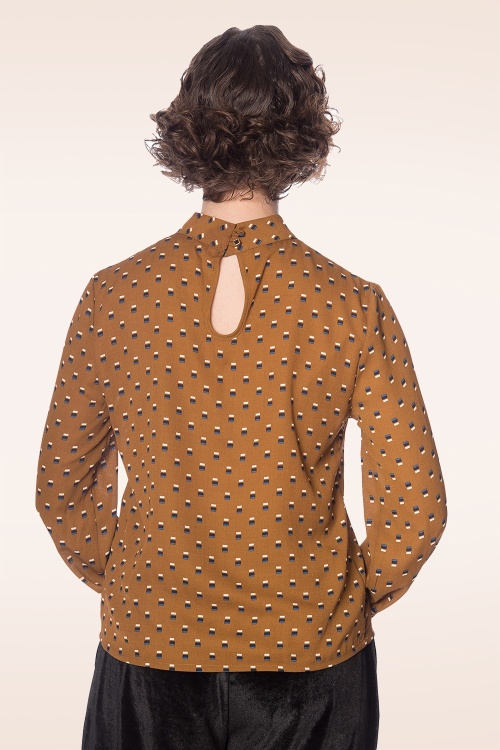 Banned Retro - Box Spot blouse in bruin 2