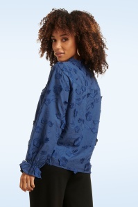 Smashed Lemon - Piper geborduurde blouse in navyblauw 4