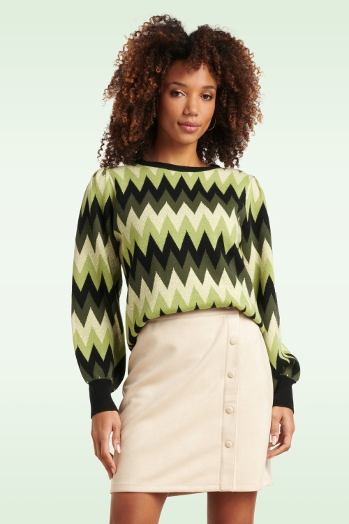 Smashed Lemon - Katie gebreide trui in zand en legergroen