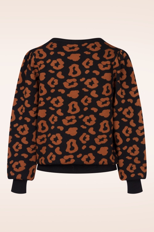 Smashed Lemon - Ellie Leopard gebreide trui in zwart en bruin 3