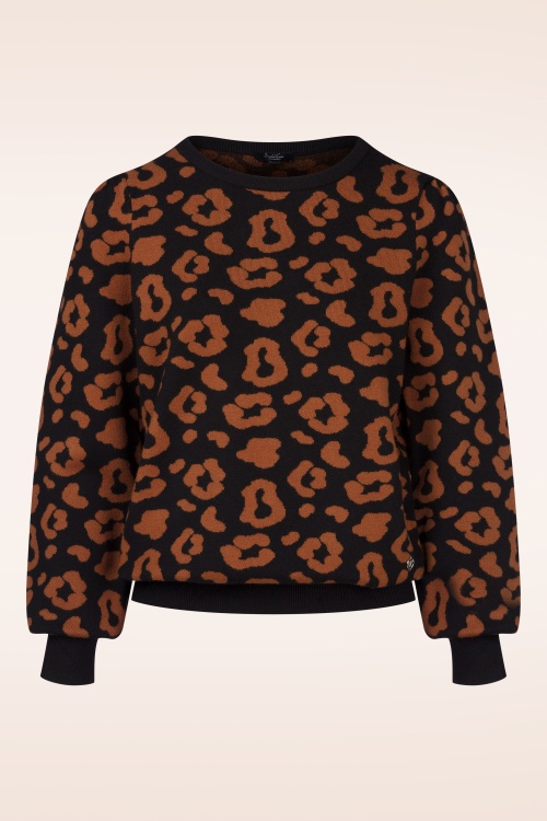 Smashed Lemon - Ellie Leopard gebreide trui in zwart en bruin