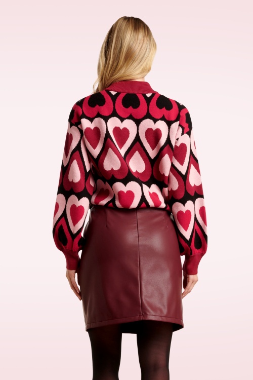 Smashed Lemon - Holly Hearts trui in zwart en bordeaux 4