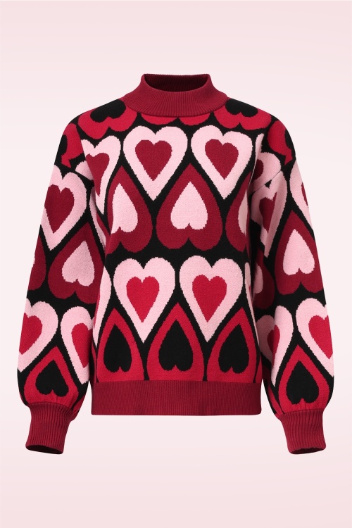 Smashed Lemon - Holly Hearts trui in zwart en bordeaux 2