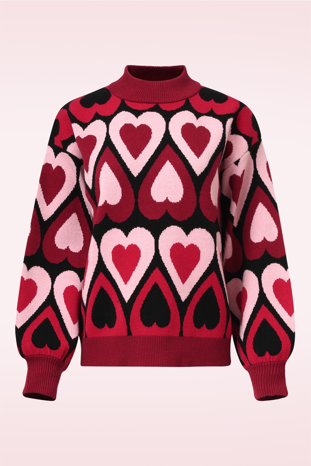 Smashed Lemon - Holly Hearts trui in zwart en bordeaux 2