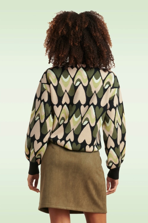 Smashed Lemon - Holly Hearts trui in zwart en groen 4