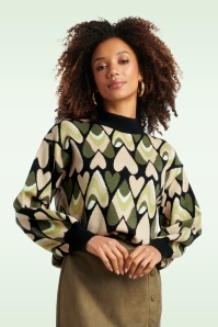 Smashed Lemon - Holly Hearts trui in zwart en groen