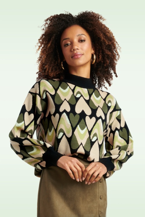 Smashed Lemon - Holly Hearts trui in zwart en groen
