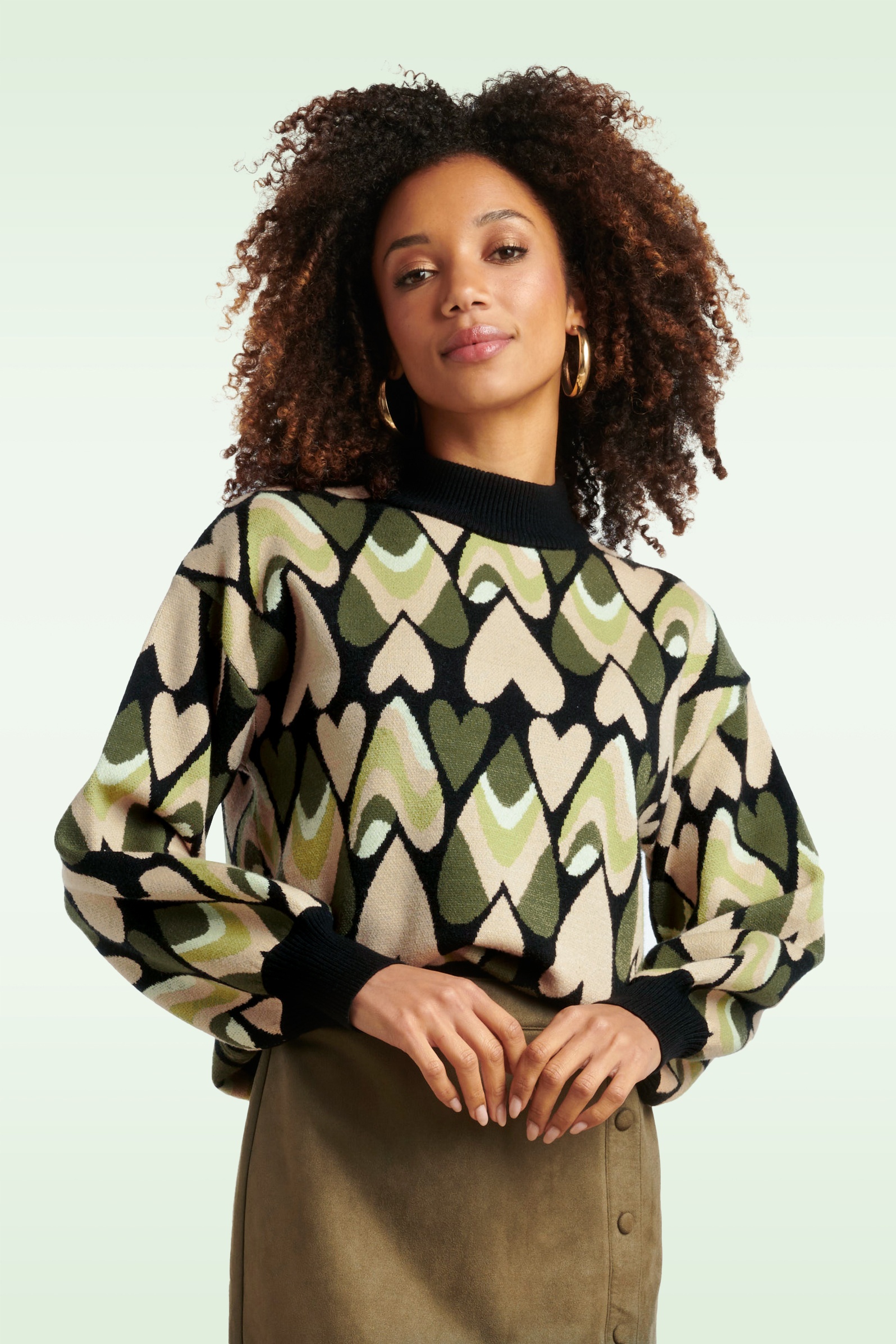 Smashed Lemon - Holly Hearts trui in zwart en groen