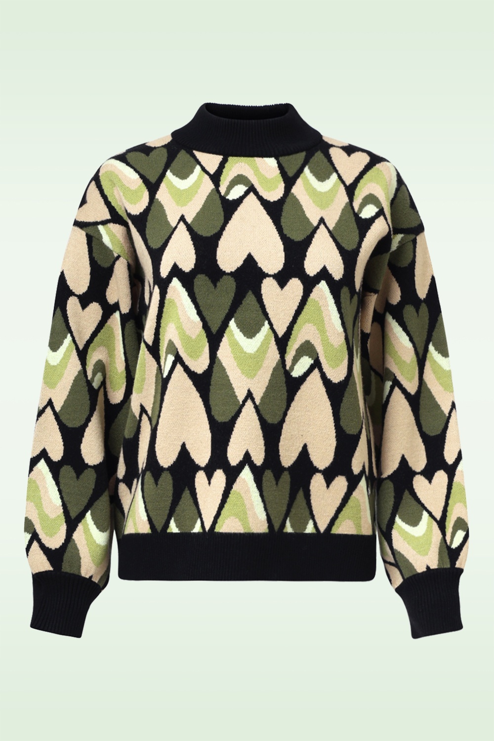 Smashed Lemon - Holly Hearts trui in zwart en groen 2