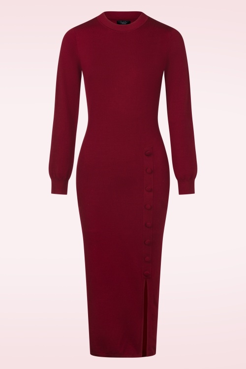 Smashed Lemon - Nela Maxi gebreide jurk in bordeauxrood 2