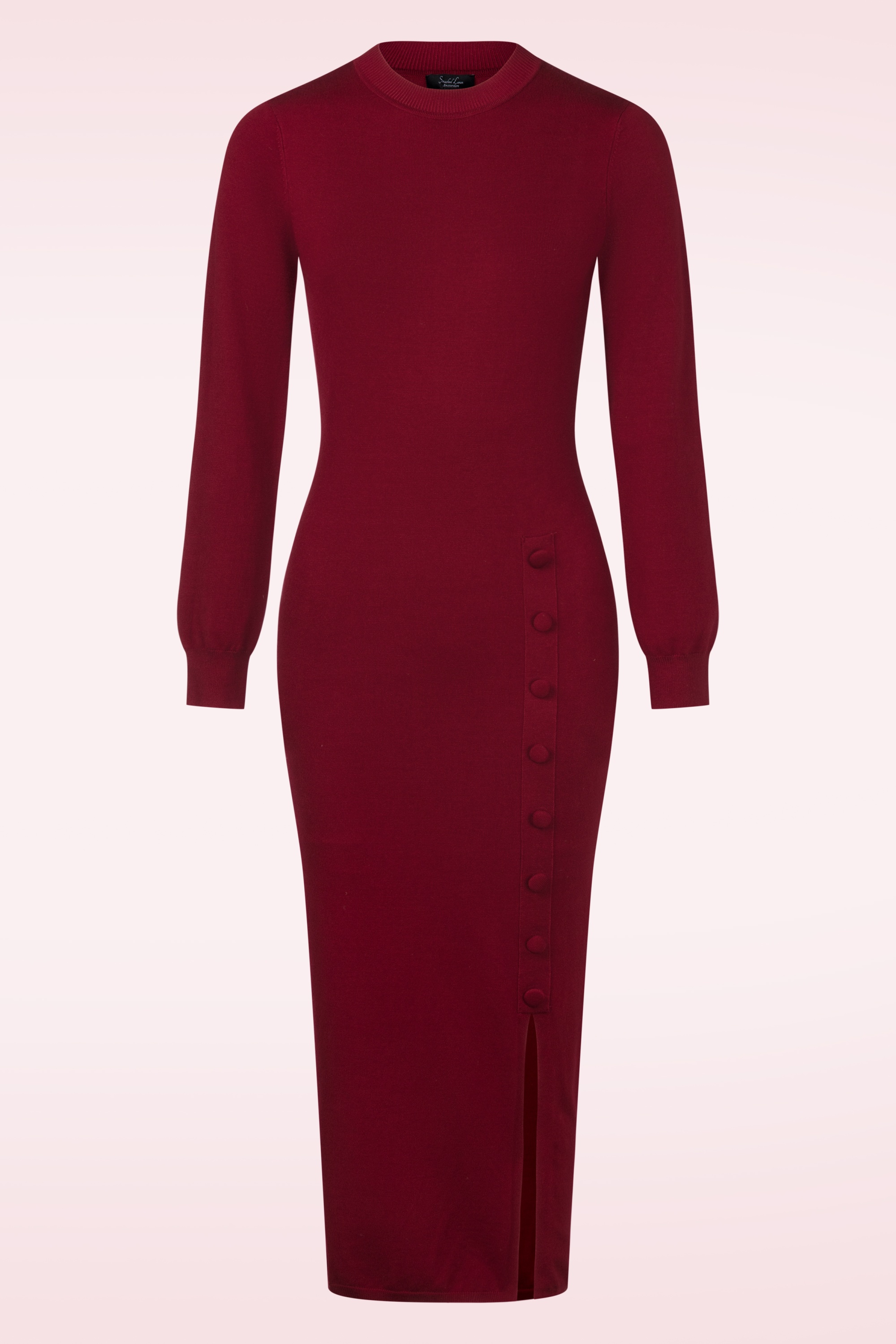 Smashed Lemon - Nela Maxi gebreide jurk in bordeauxrood 2