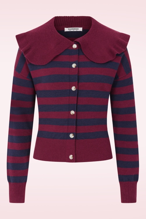 Glamorous - Sally gestreepte cardigan in bordeaux en marineblauw