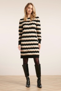 Smashed Lemon - Joanne gebreide jurk in zwart en zand 4