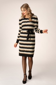 Smashed Lemon - Joanne gebreide jurk in zwart en zand