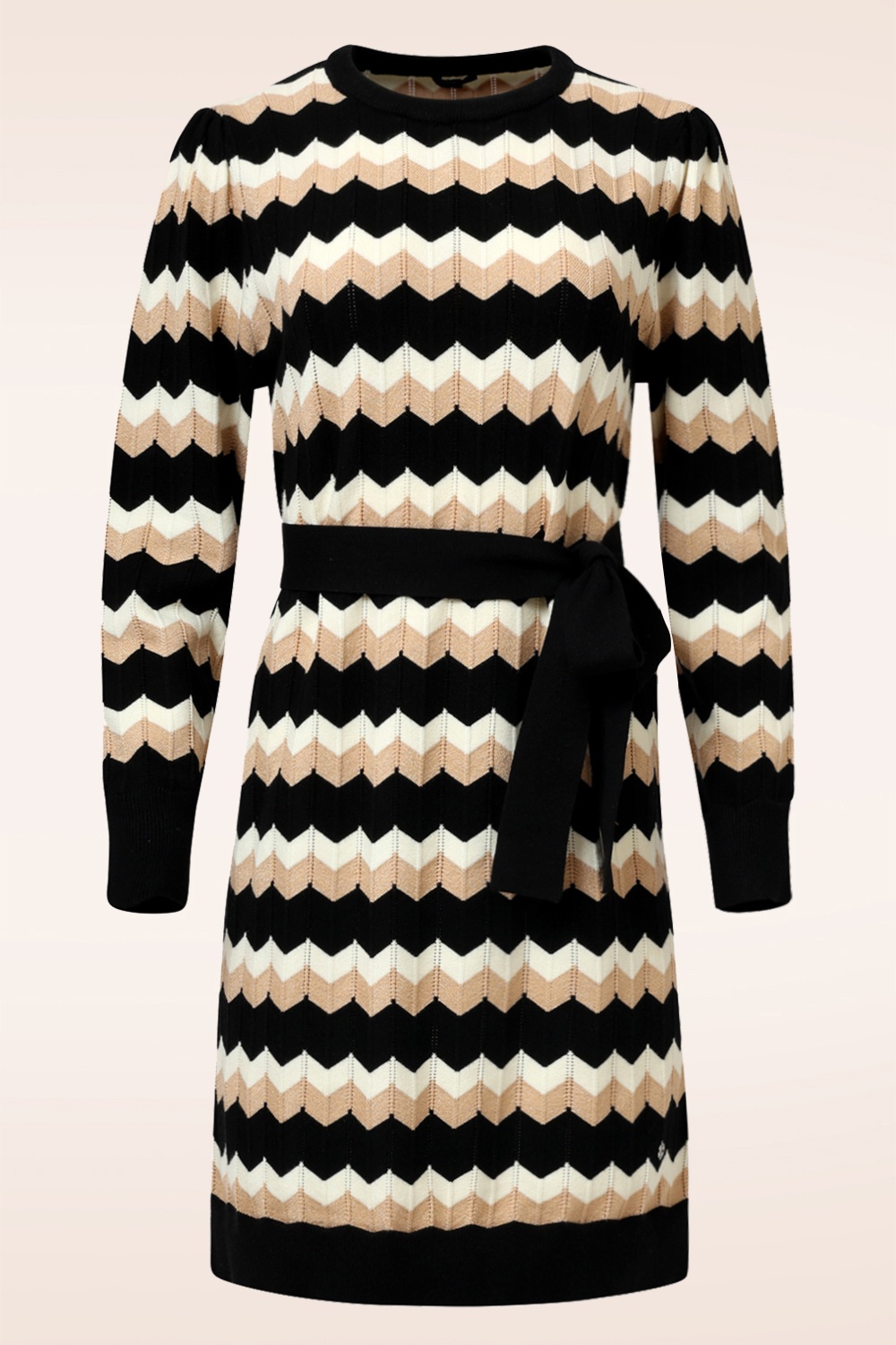 Smashed Lemon - Joanne gebreide jurk in zwart en zand 2