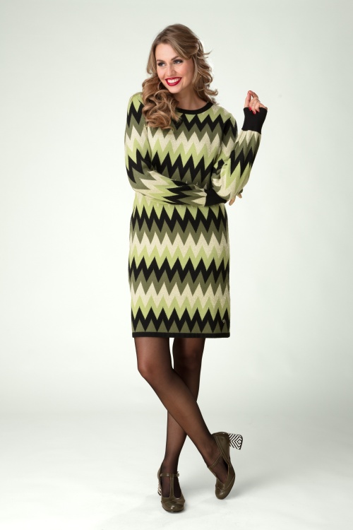 Smashed Lemon - Kyra gebreide jurk in legergroen