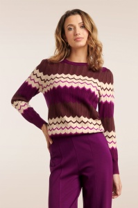 Smashed Lemon - Zoe zigzag gebreide trui in bruin en paars