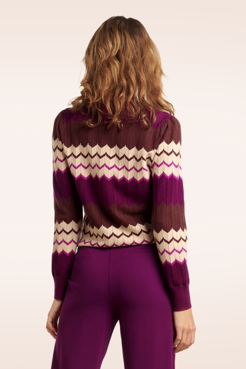 Smashed Lemon - Zoe zigzag gebreide trui in bruin en paars 3