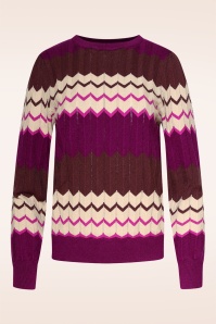Smashed Lemon - Zoe zigzag gebreide trui in bruin en paars 2