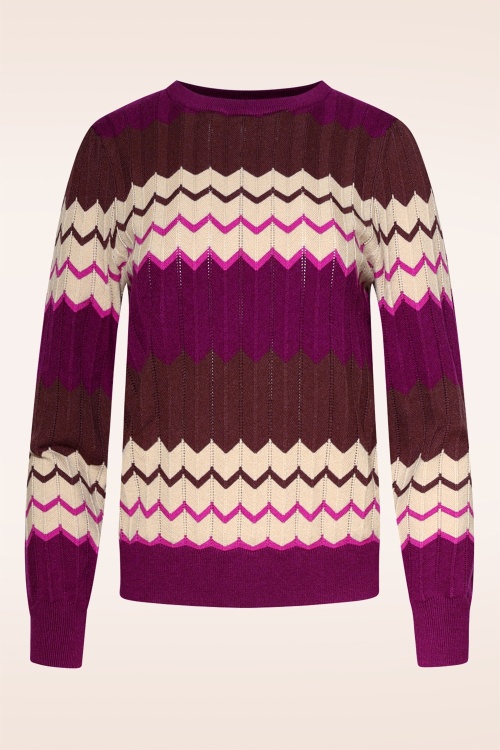 Smashed Lemon - Zoe zigzag gebreide trui in bruin en paars 2