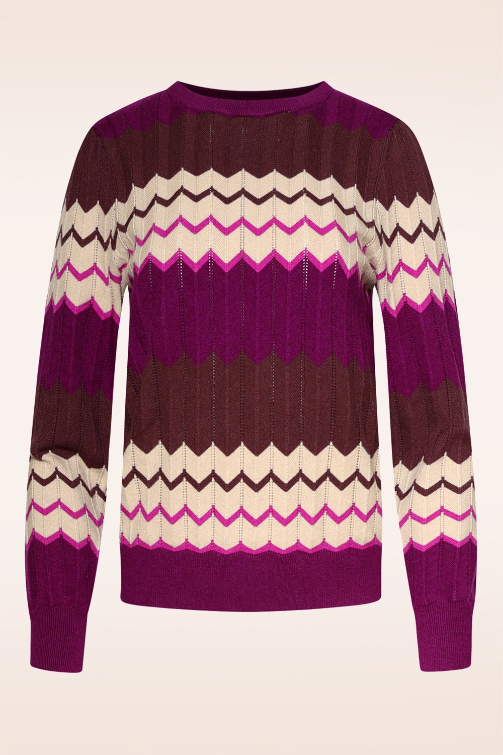 Smashed Lemon - Zoe zigzag gebreide trui in bruin en paars 2