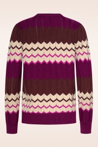 Smashed Lemon - Zoe zigzag gebreide trui in bruin en paars 4