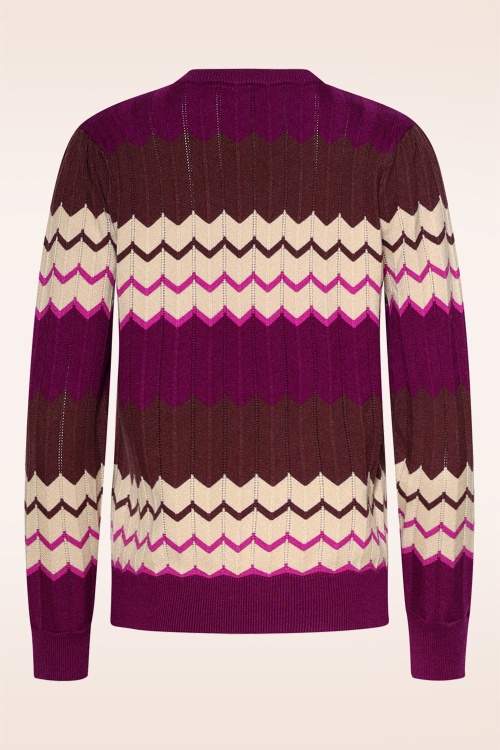 Smashed Lemon - Zoe zigzag gebreide trui in bruin en paars 4