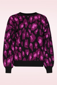 Smashed Lemon - Lennie Leopard gebreide trui in zwart en paars