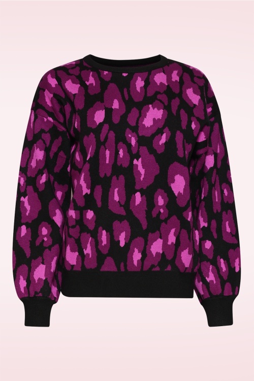 Smashed Lemon - Lennie Leopard gebreide trui in zwart en paars