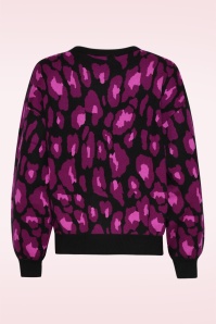Smashed Lemon - Lennie Leopard gebreide trui in zwart en paars 2