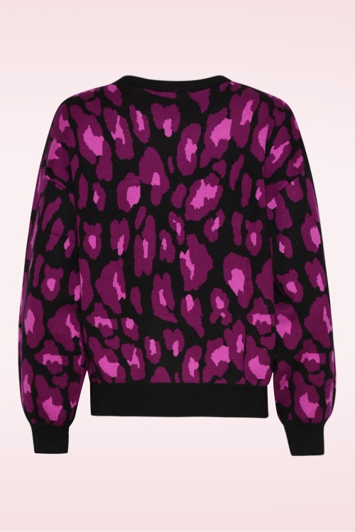 Smashed Lemon - Lennie Leopard gebreide trui in zwart en paars 2