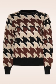 Smashed Lemon - Parker pied de poule gebreide trui in zand en multi