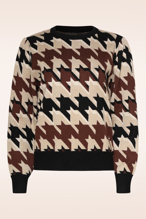 Smashed Lemon - Parker pied de poule gebreide trui in zand en multi