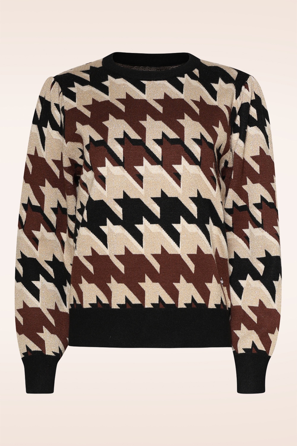 Smashed Lemon - Parker pied de poule gebreide trui in zand en multi