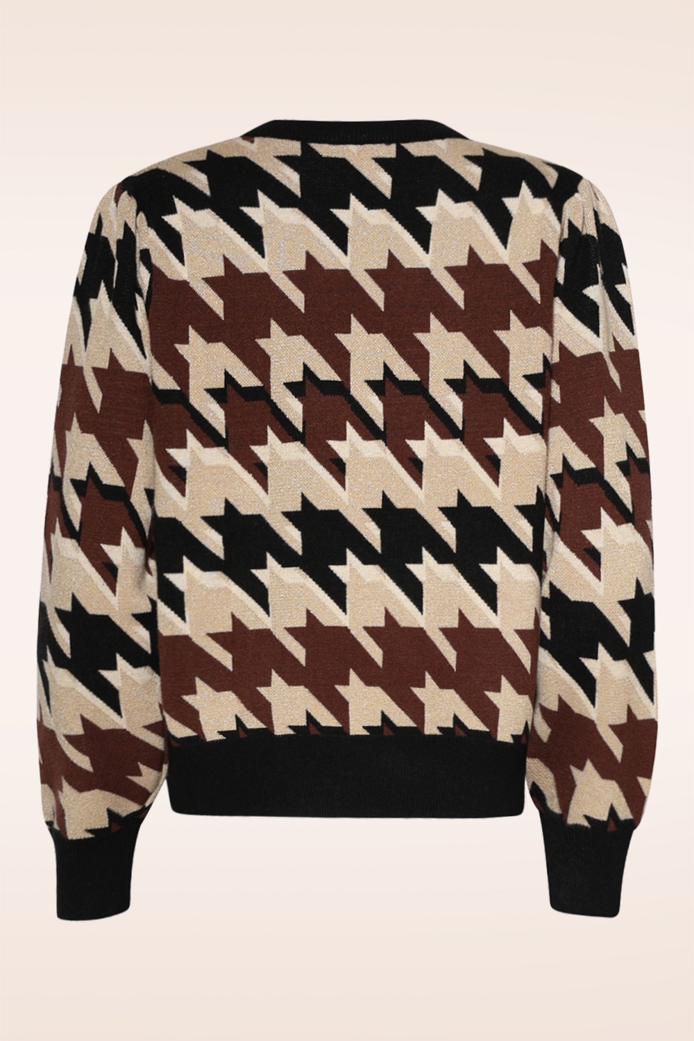 Smashed Lemon - Parker pied de poule gebreide trui in zand en multi 2