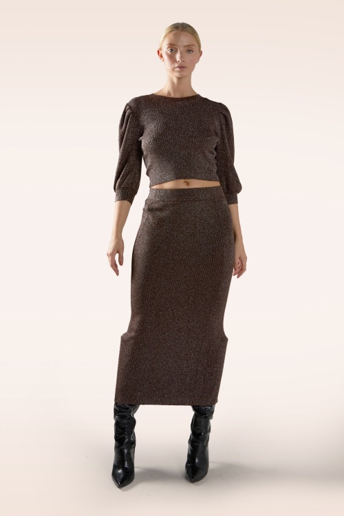 Glamorous - Cocoa Glint gebreide midi rok in bruin