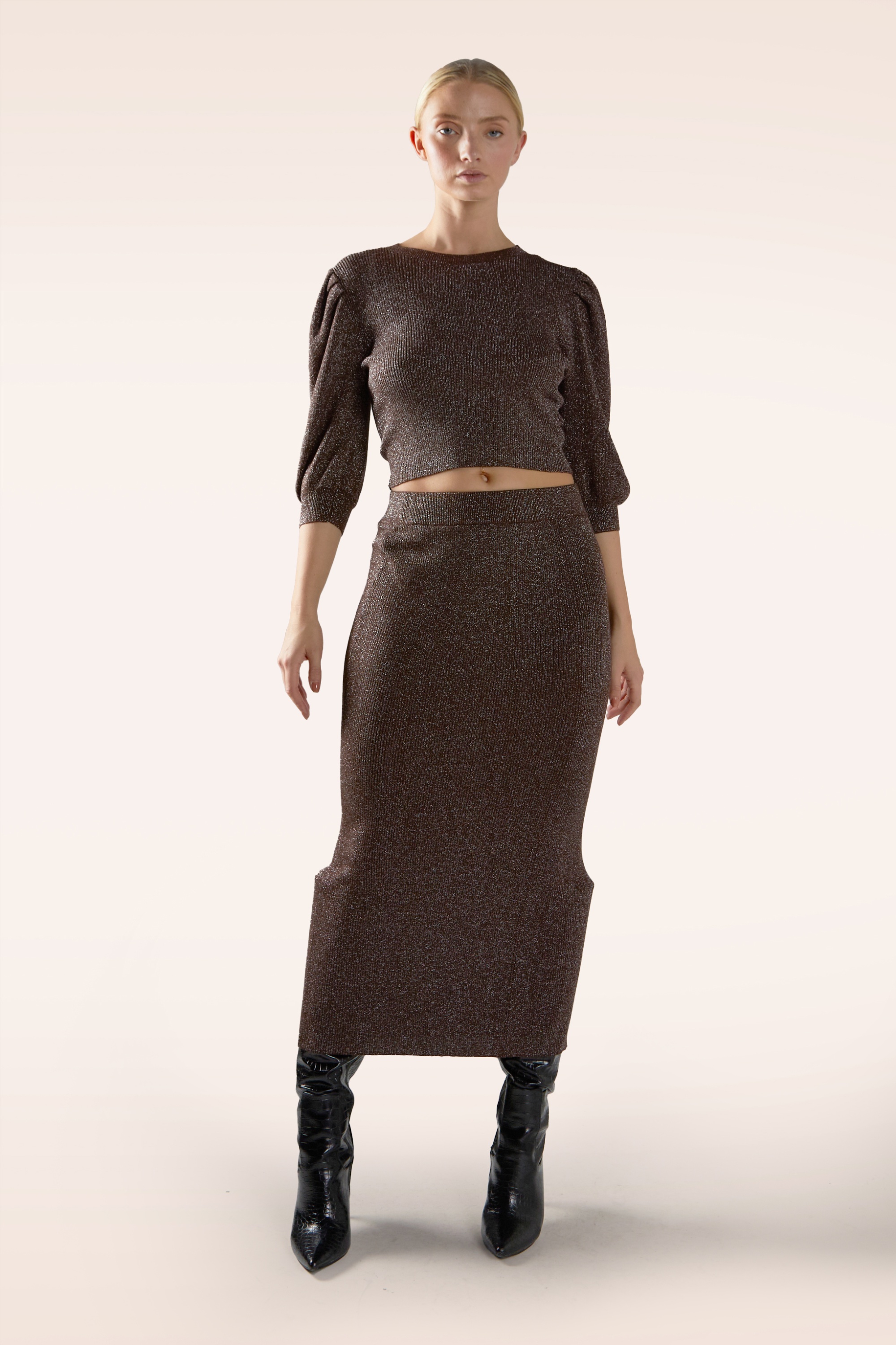 Glamorous - Cocoa Glint gebreide midi rok in bruin