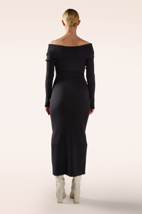 Glamorous - Serena gebreide midi jurk in zwart 4