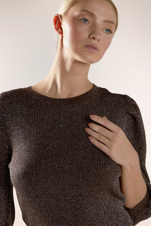 Glamorous - Cocoa Glint gebreid truitje in bruin 3