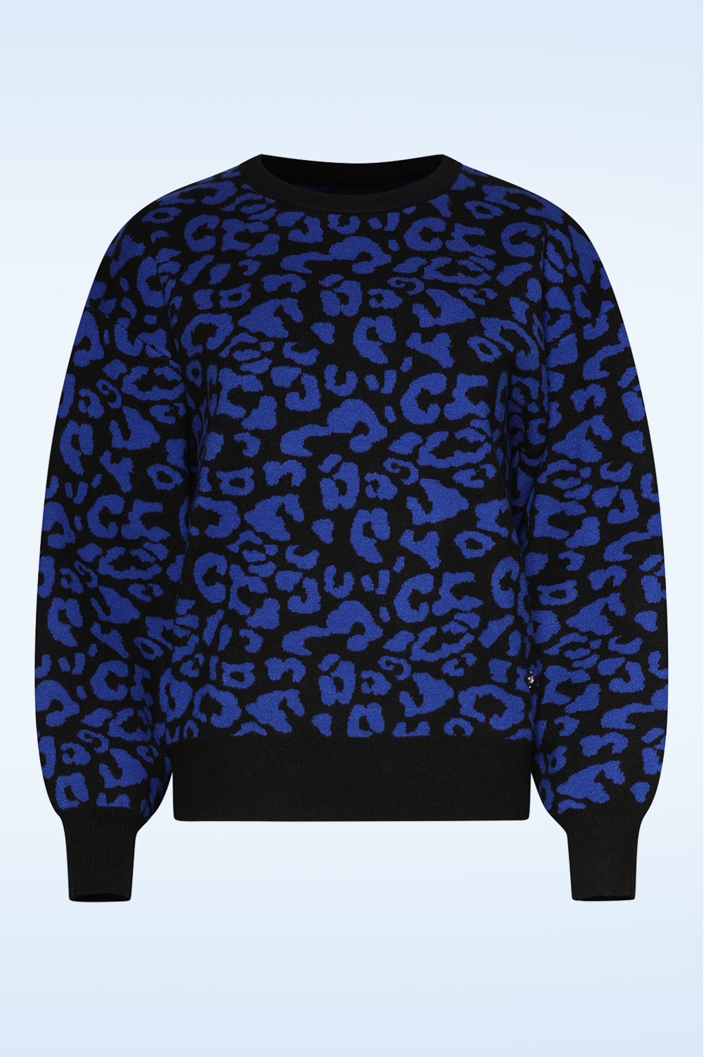 Smashed Lemon - Lennie Leopard gebreide trui in zwart en kobaltblauw 2